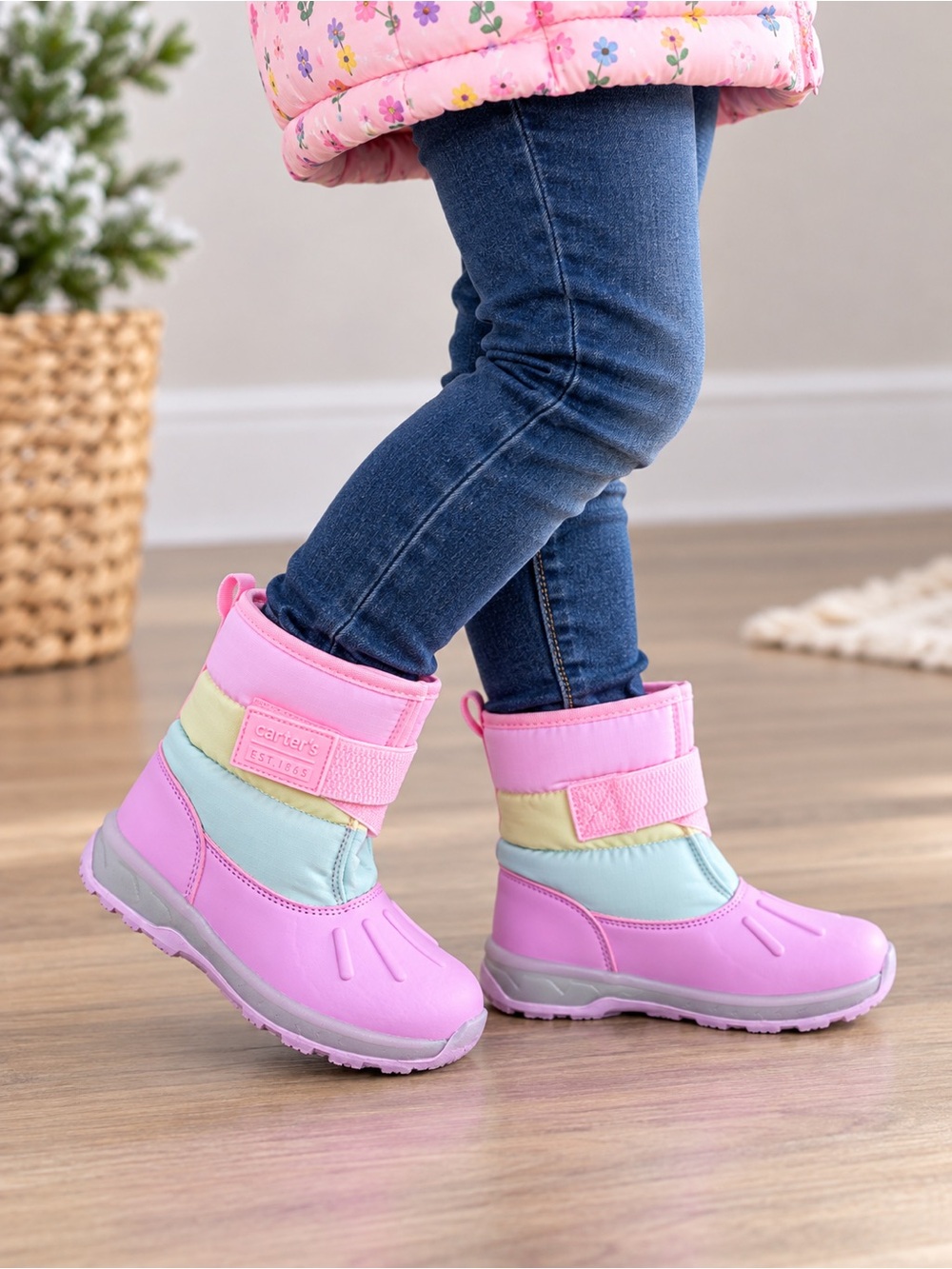 Carter's Pink Pastel Colorblock Light Up Kids Snow Boots